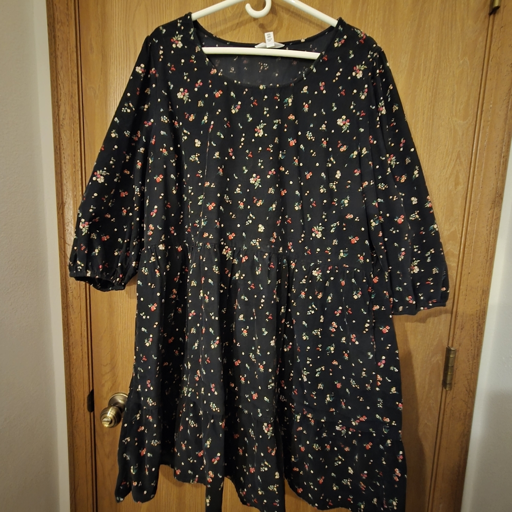 Time and Tru Black Mini Dress with Floral Print